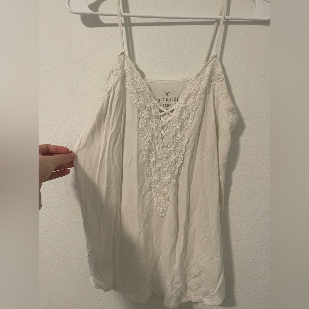 American Eagle Outfitters White Lace Tank Top